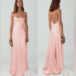Fame and Partners Strappy Draped Gown Pink Satin Size 4  Formal Maxi Dress